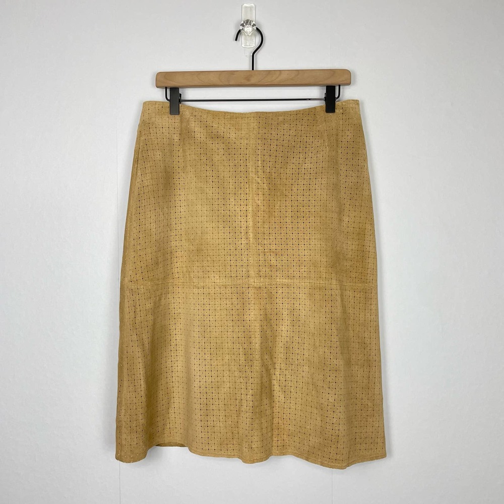 SOLD | Lillie Rubin | Vintage Genuine Suede Tan Laser Cut A-line Pencil Skirt